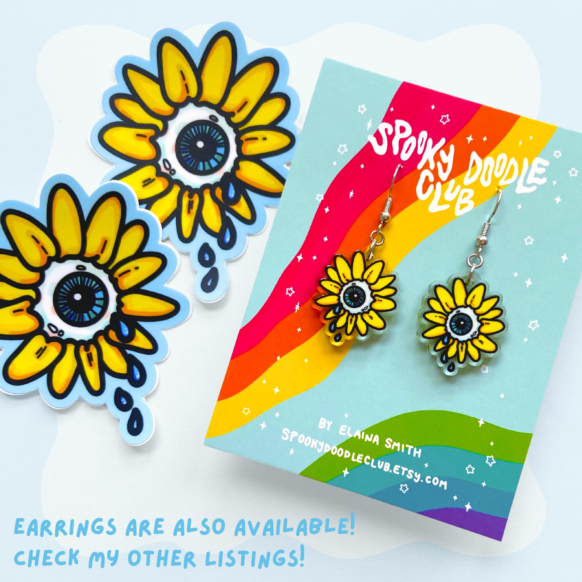 CRYING SUNFLOWER - Eyeball Flower Vinyl Art Sticker by Spooky
