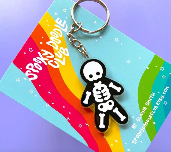 SKELETON KEYCHAIN Spooky Acrylic Keychain, Halloween Keyring