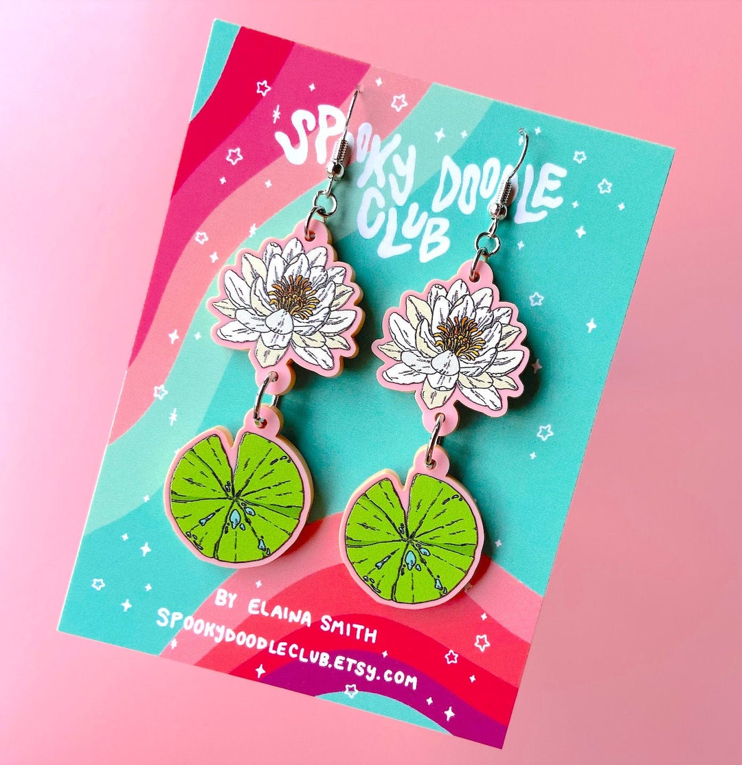 LILY PAD EARRINGS Water Lily Earrings Pastel Acrylic Water Etsy