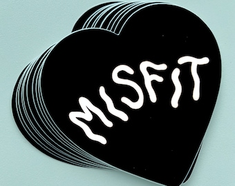 MISFIT STICKER - Black Heart Sticker, Gothic Weirdo Sticker, Sad but Spooky, Halloween Style Black Stationery, Waterproof Heart Decal