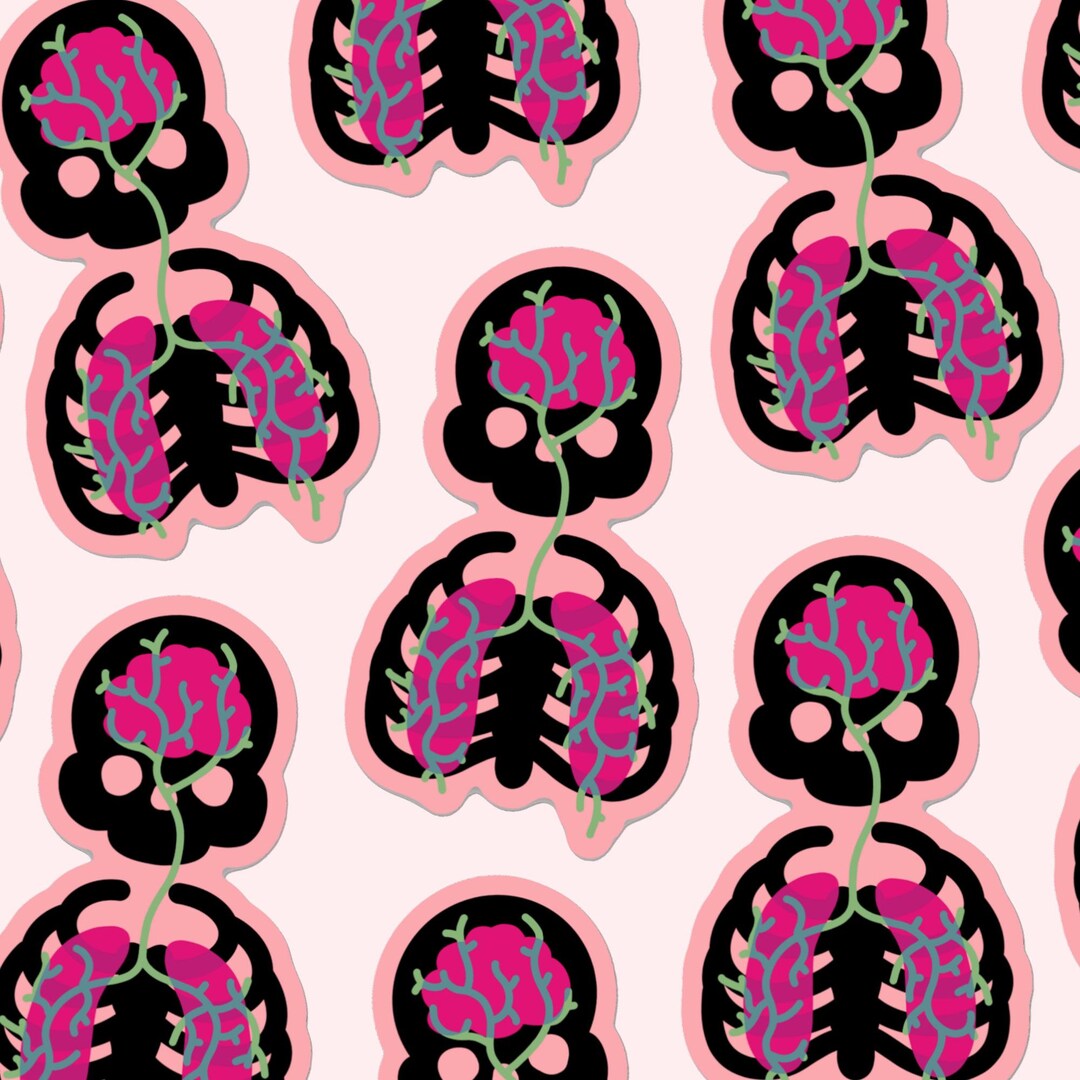 INSIDE OUT SKELETON Sticker - Pink Skull Sticker, Creepy Cute Skeleton ...