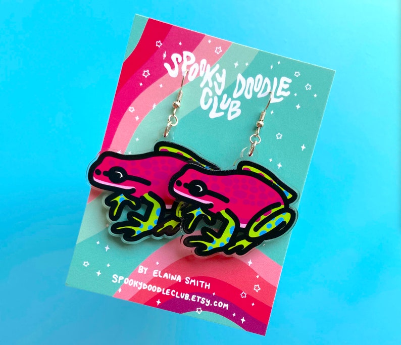 Spooky Doodle Club Acrylic Earrings 2 inch POSION DART FROG Earrings