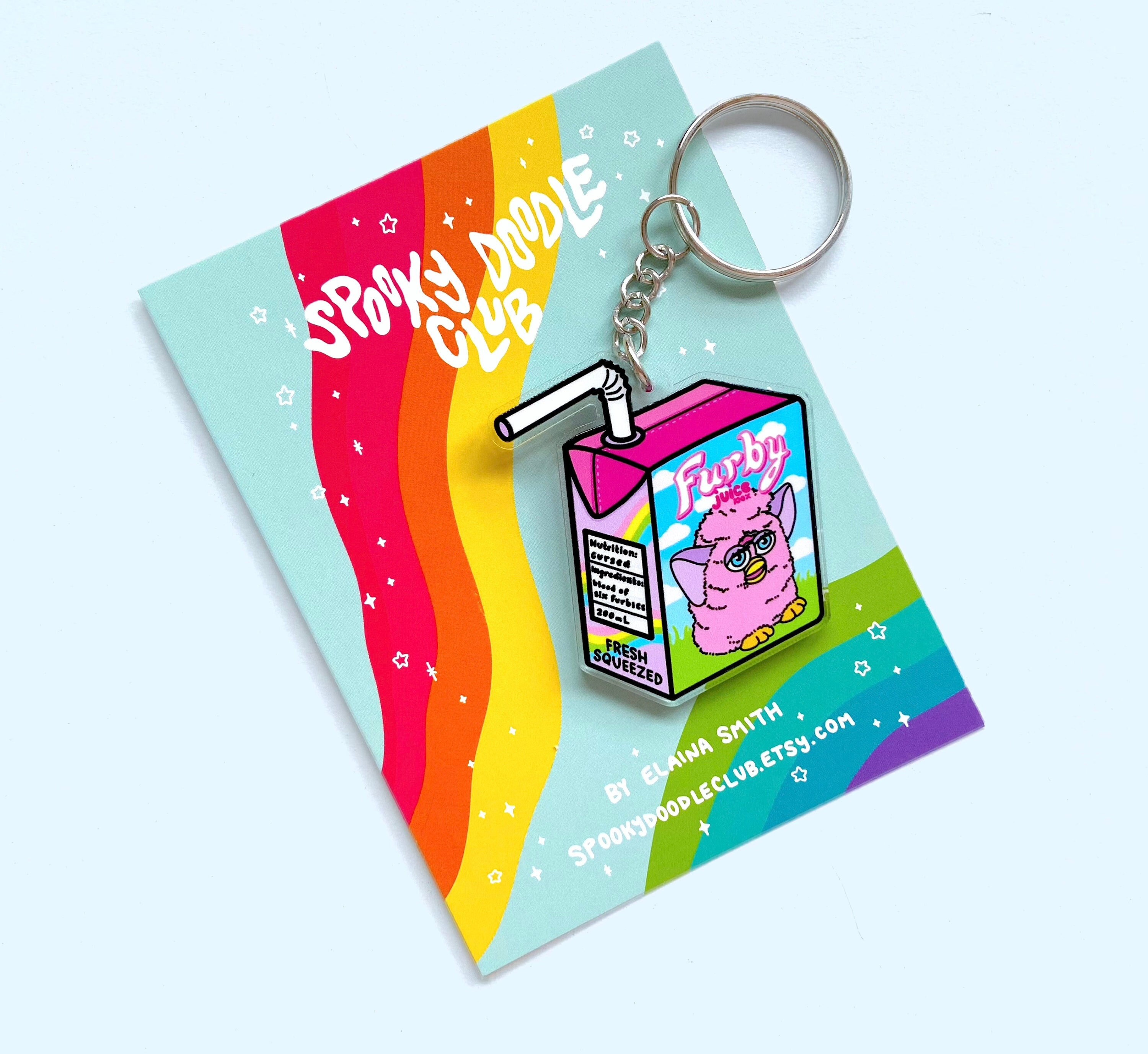 FURBY JUICE BOX Keychain - Rainbow Furby Acrylic Keychain, Creepy