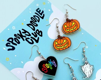 Boucles D'oreilles Halloween Citrouille-lanterne - Fait Main En France, Neuves !