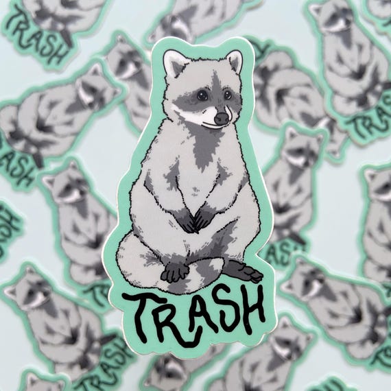 TRASH RACCOON STICKER - Funny Animal Sticker, Garbage Panda Sticker Art, Cute Raccoon Gift ~ Spooky Doodle Club
