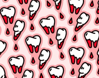 BLODIG TÄNDER-KLISTERMÄRKE - Spöklika vinylklistermärken, skräckklistermärkeskonst, blodiga Halloween-brevpapper, makaber konst - Spooky Doodle Club