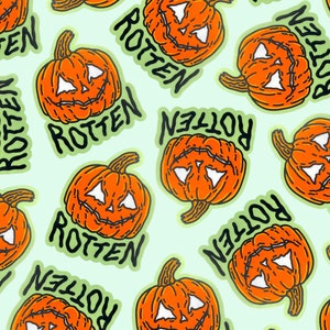 ROTTEN PUMPKIN STICKER - Creepy Jackolantern Sticker, Spooky Halloween Pumpkin Decal, Creepy Autumn Art, Horror Style Stationery