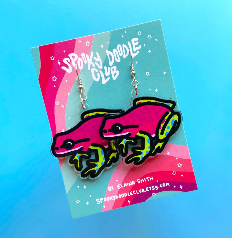 Spooky Doodle Club Acrylic Earrings 2 inch POSION DART FROG Earrings
