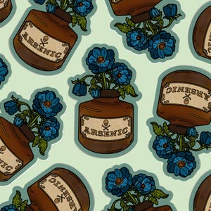 AUTOCOLLANT DE BOUQUET D'ARSENIC - autocollant vintage de bouteille de poison d'apothicaire, papeterie foncée d'academia, style macabre de bizarrerie, autocollants de journal indésirable