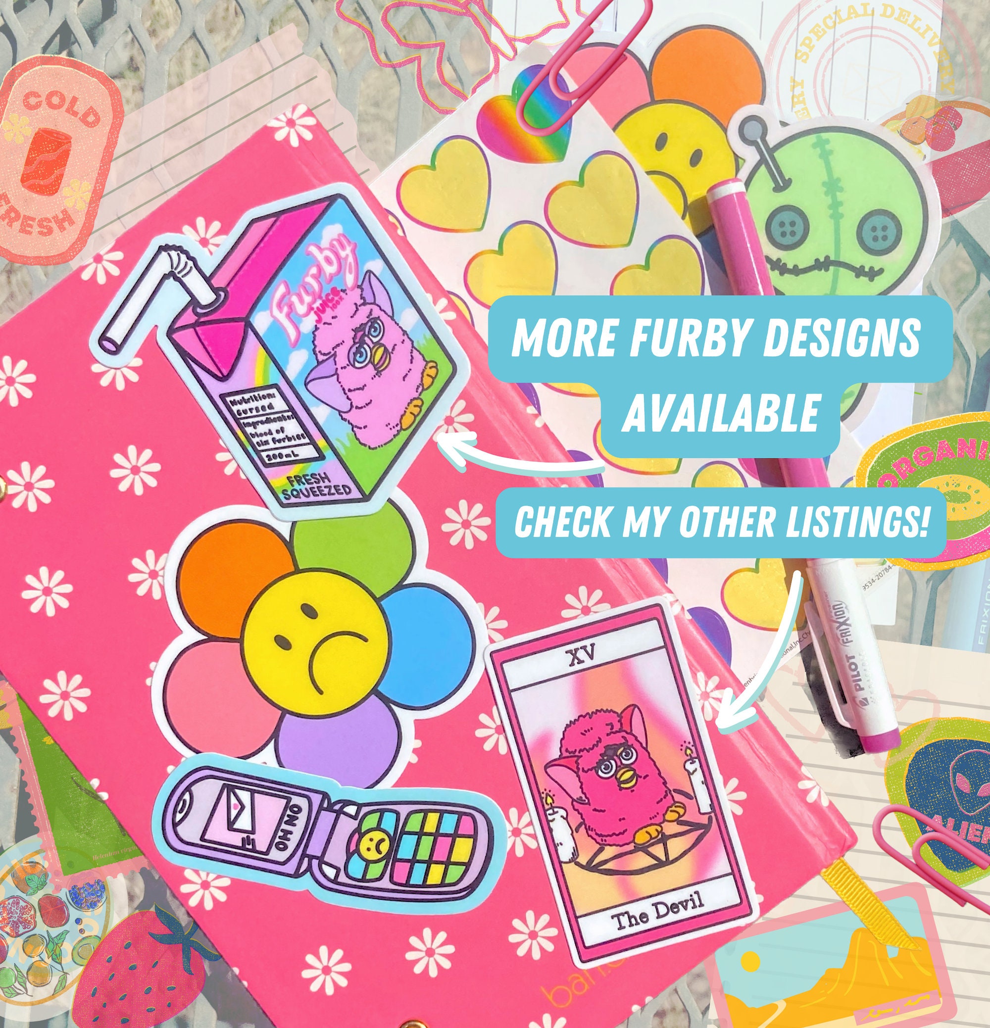 FURBY JUICE BOX Pin - Cursed Furby Pin, Weird Creepy Gift, Furby