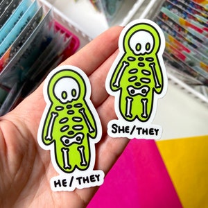 SHE/THEY Pronoun Sticker - Vinyl Skeleton Sticker, Pride Month She They ...
