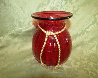 Rossi Cranberry Art Glass Vase - Signed