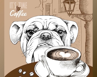 Coffee Sign Bulldog Coffee Kitchen Wall Art English Bulldog Dog Art Dog Print Coffee Art Coffee Poster Dog Wall Art Kitchen Art Kitchen Sign