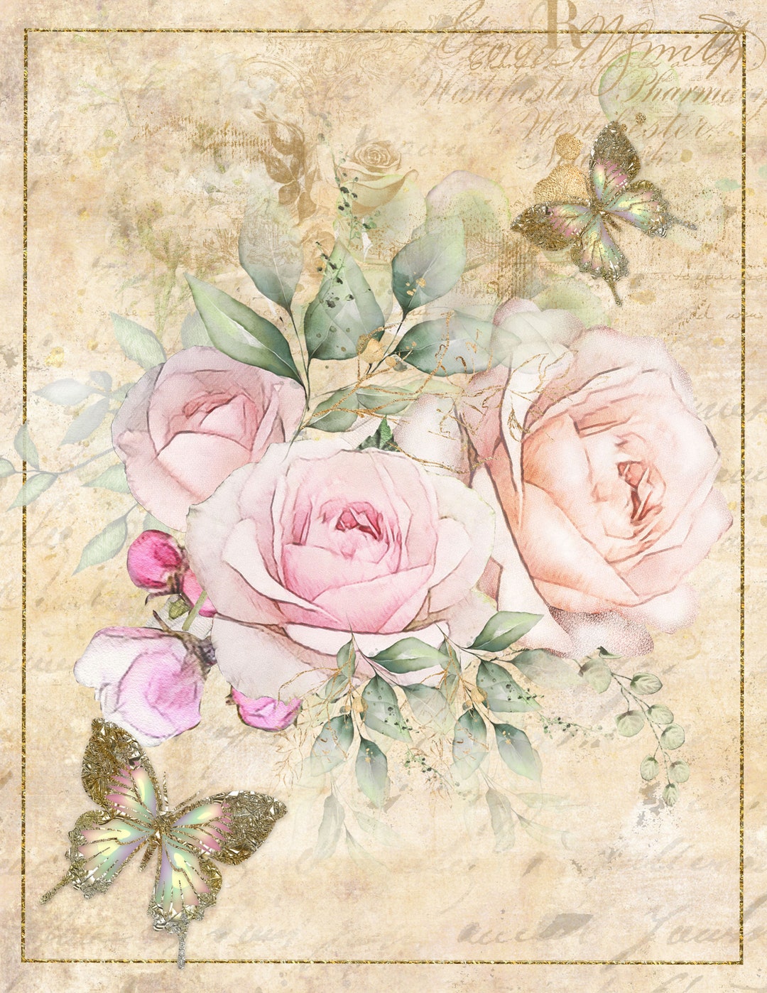 Printable Wall Art Pink Roses Gift for Her Flowers Home Decor Home ...