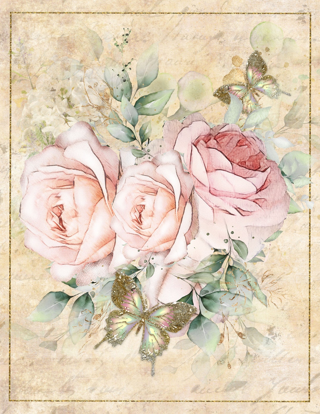 Gift for Her Printable Wall Art Pink Roses Flowers Home Decor Home ...