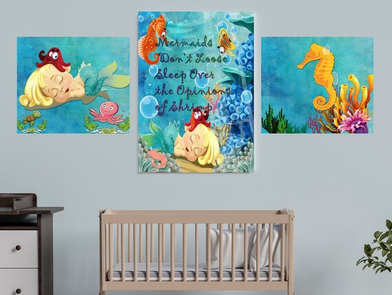 Little Mermaid Poster Little Mermaid Print 3 Piece Art Set Mermaid Wall Art Set Little Mermaid Decor Mermaid Posters Mermaid Bedroom Little