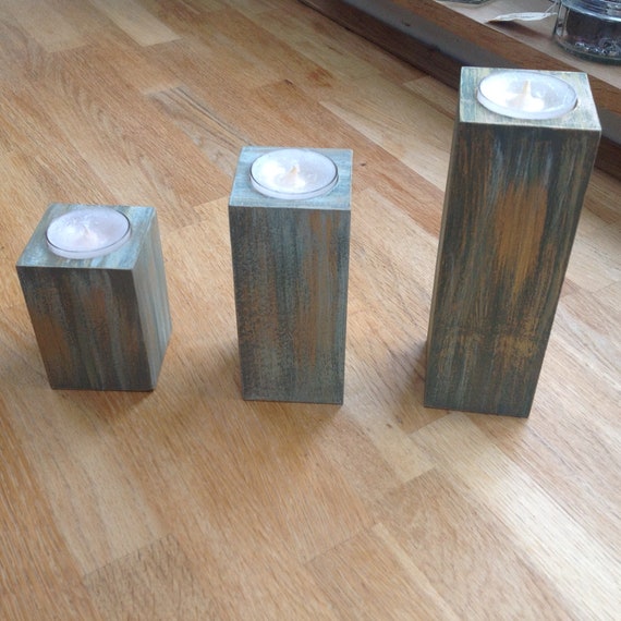Hand Painted Driftwood Effect Wooden Candle Holder Tea Light Etsy