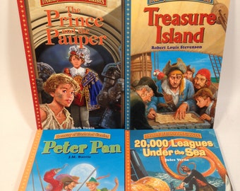 4 illustrierte Klassiker Kinderbücher Peter Pan, Die Schatzinsel und mehr 0524