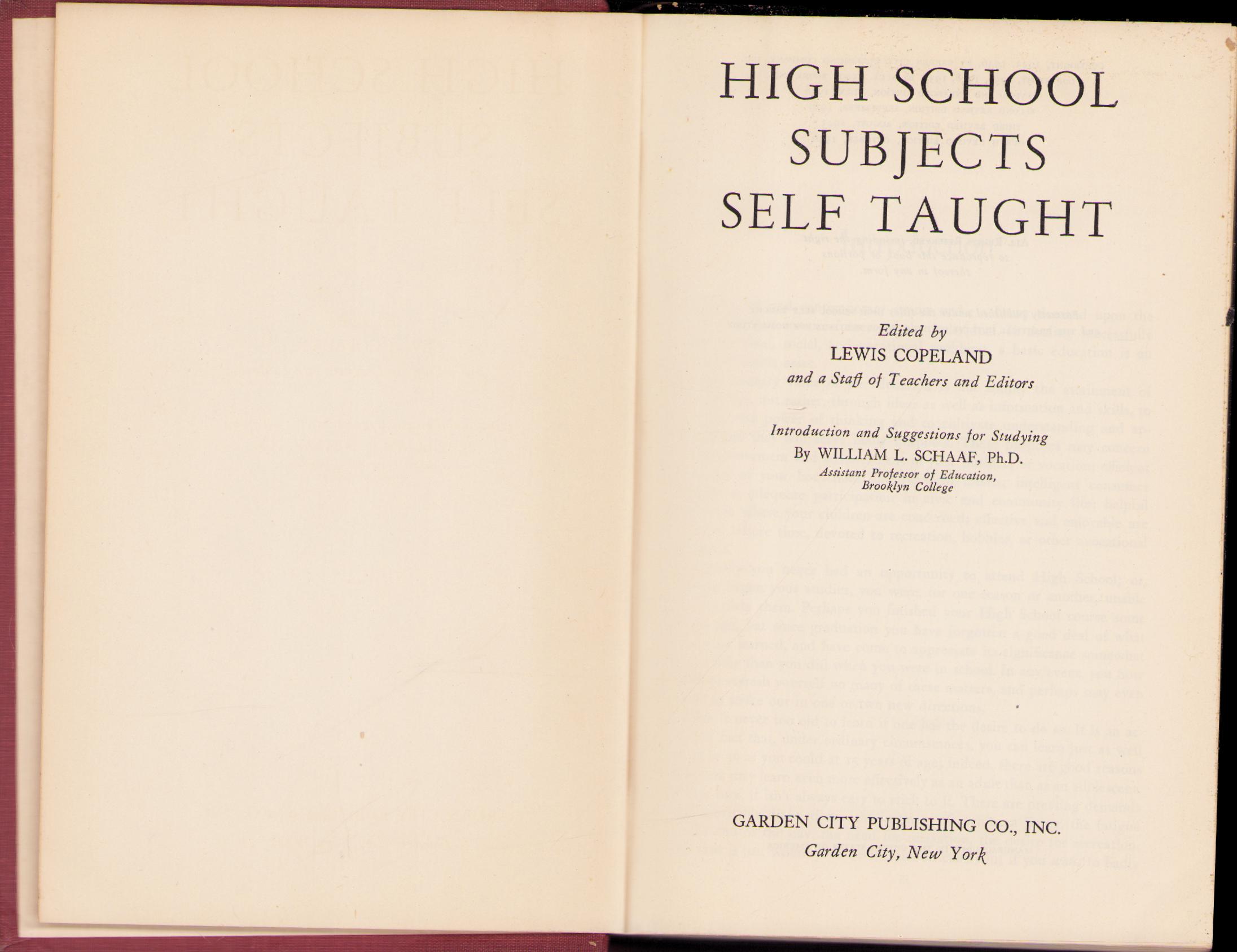 Vintage Book: High School Subjects Self Taught by Lewis Copeland 