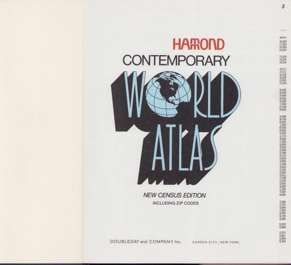Vintage Book: Hamond Contemporary World Atlas, New Census Edition
