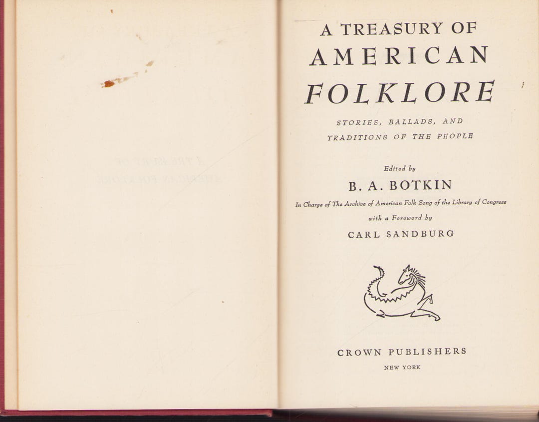 Vintage Book: A Treasury of American Folklore - Stories, Ballads and ...