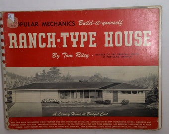 Vintage Book: Popular Mechanics Build-It-Yourself Ranch-Type House by Tom Riley 1951 0723