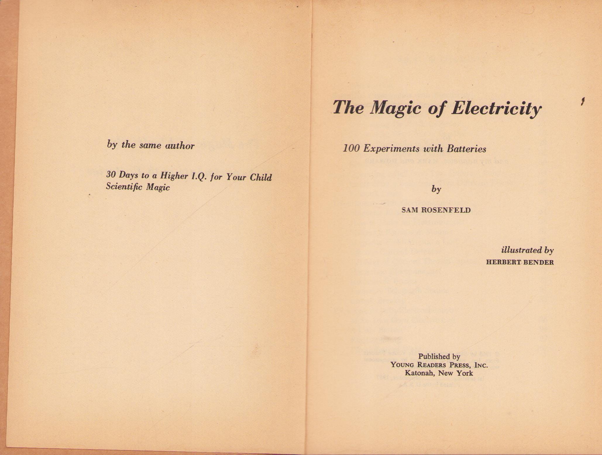Sam Rosenfeld Vintage Book: the Magic of Electricity - 100 Experiments With Batteries ...