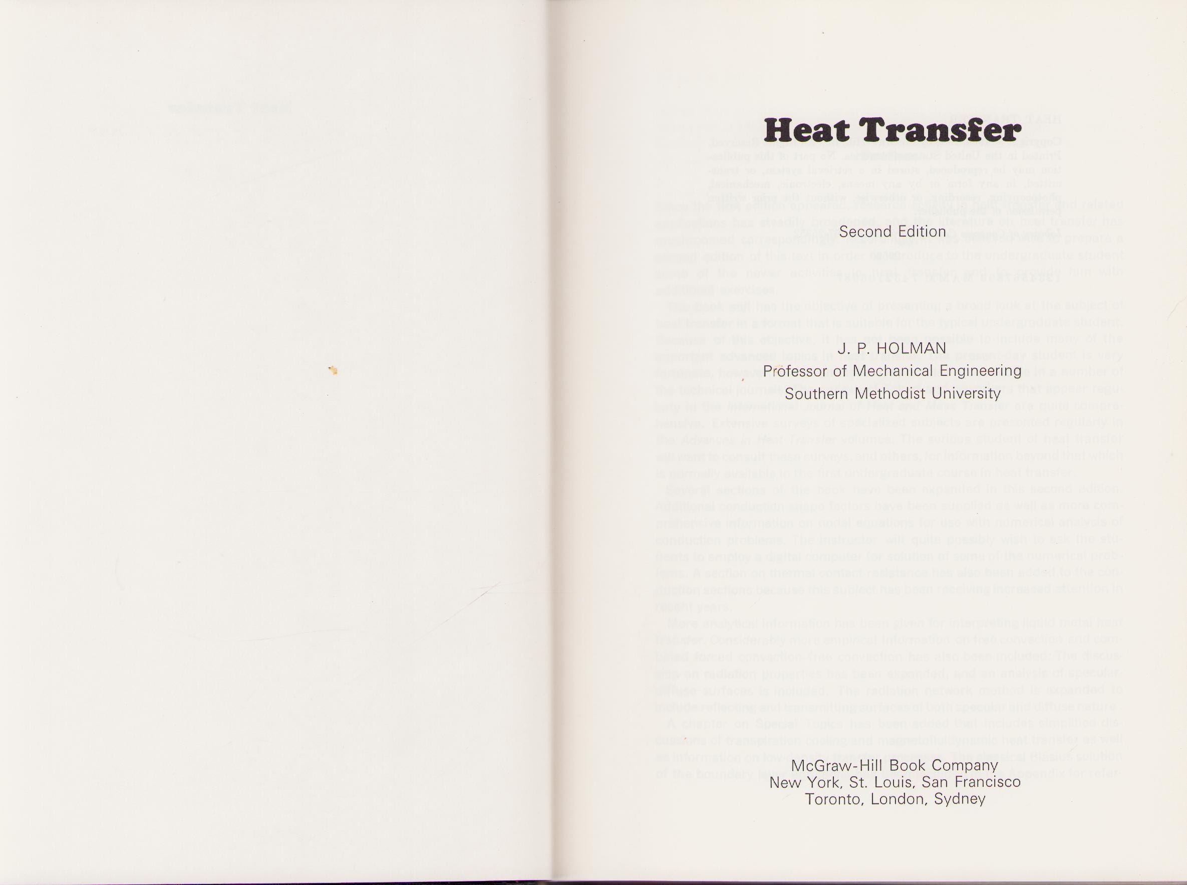Vintage Book: Heat Transfer by J.P. Holman, 2nd Edition, 1968 0625 