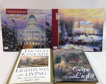 4 Thomas Kinkade Books: Cape Light, Land That I Love, I'll Be Home For Christmas, Lightposts For Living The Art Of Choosing A Joyful Life