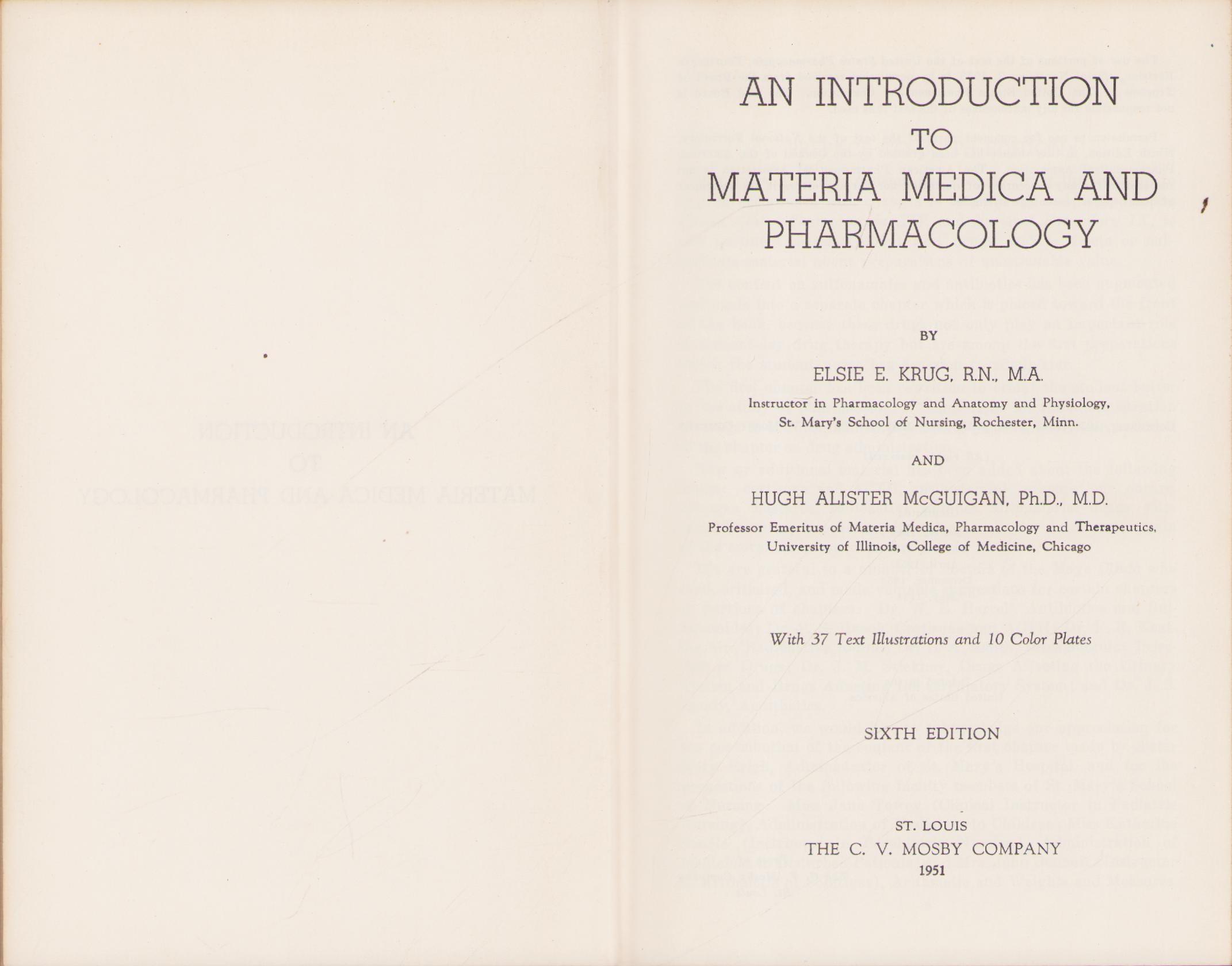 Vintage Book: Materia Medica & Pharmacology, 6th Edition, Elsie Krug and Hugh Alister Mcguigan ...