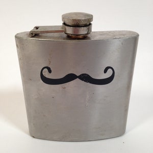 Vintage Pocket Flask Stainless Steel with Handlebar Mustache Design 6oz 0424