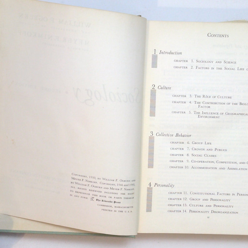 Vintage Book: Sociology, Second Edition, by Ogburn and Nimkoff 1950 ...