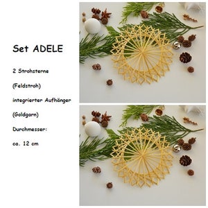 2 medium sized straw stars with hanger, gold thread, set Adele image 3