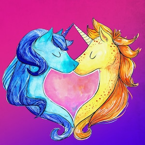 Aniversario de unicornio gay, boda, San Valentín, amor, tarjeta de felicitación bisexual