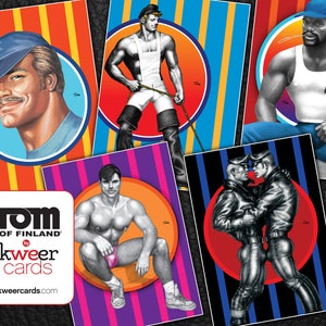 Postales gay de Tom de Finlandia; 5 juego de impresión de tarjetas