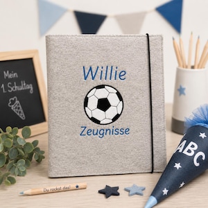 Zeugnismappe/ Dokumentenmappe Filz mit Namen personalisiert/ Fußball/ Geschenk zur Einschulung/ Schulkind