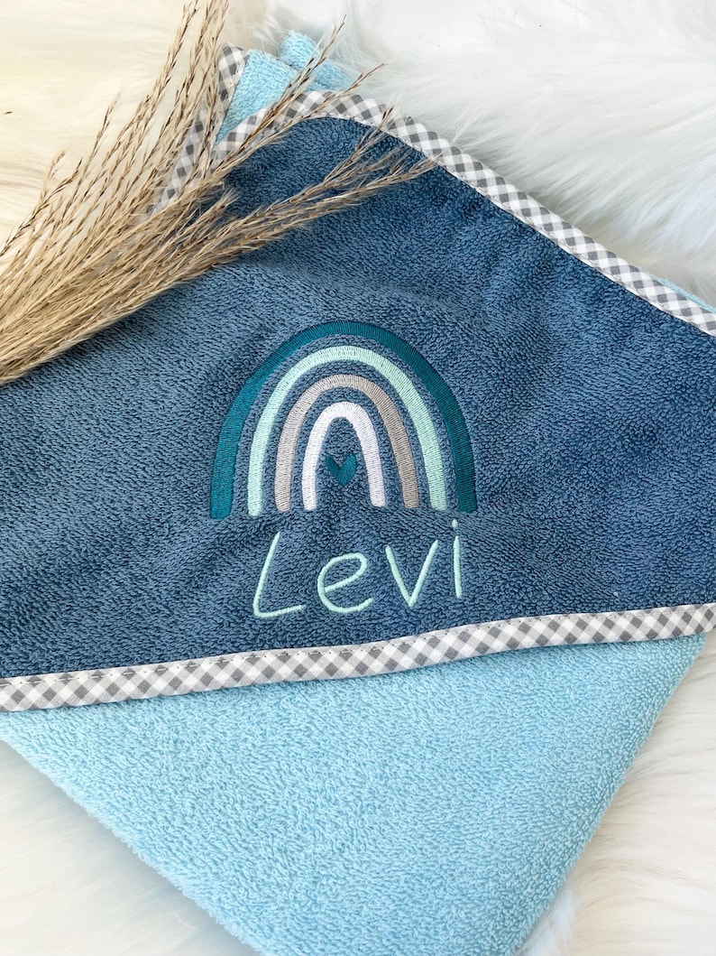 Kapuzenhandtuch/Badetuch mit Namen + Regenbogen, bestickt, personalisiert, Geschenk zur Geburt, Babygeschenk zdjęcie 7