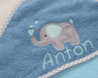 Hooded towel/bath towel with name + elephant/ personalized