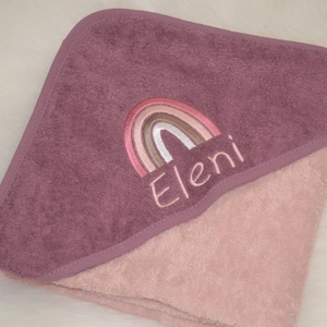 Hooded towel/bath towel with name + rainbow/personalized