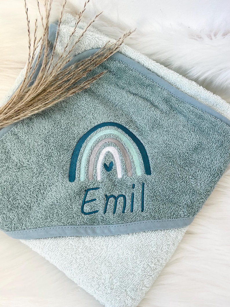 Kapuzenhandtuch/Badetuch mit Namen + Regenbogen, bestickt, personalisiert, Geschenk zur Geburt, Babygeschenk zdjęcie 6