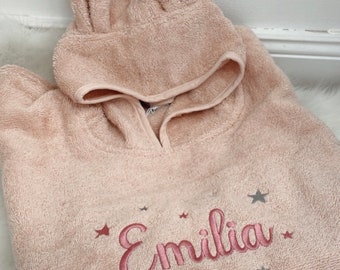 Bath poncho/bath towel pink with name + stars/personalized