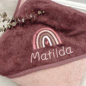 Hooded towel/bath towel with name + rainbow/personalized