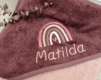 Hooded towel/bath towel with name + rainbow/personalized