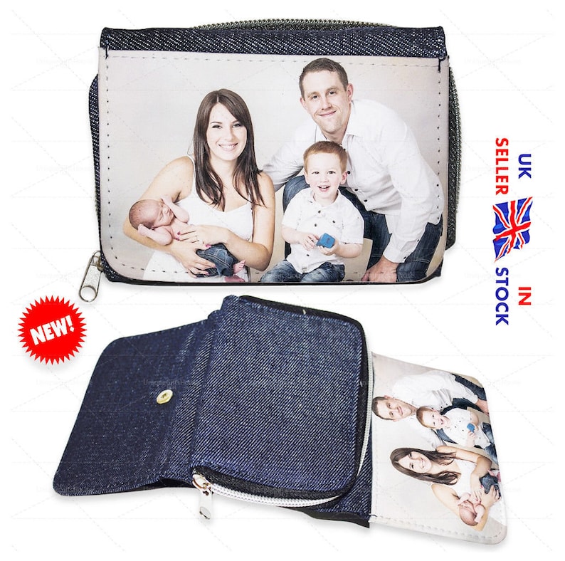 Personalised Custom Ladies Purse Any Photo Name Text Printed Denim Girly Purse Birthday Gifts
