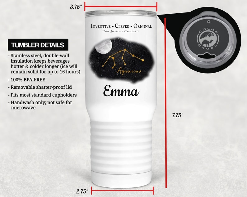 Aquarius Tumbler Custom Star Sign Birthday Constellation Print Wall Art Bundle 20 oz Personalized Tumbler Zodiac Aquarius Gift Straws