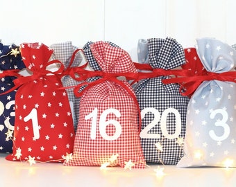 Adventskalender Stoff rot/blau/grau mit Zahlen