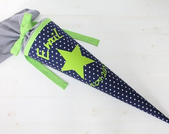 Schultüte aus Stoff mit Stern blau-grün