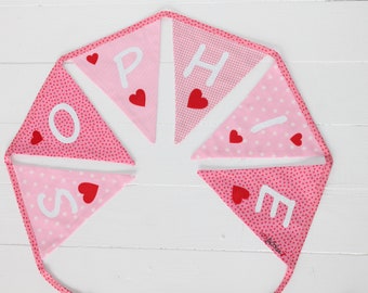 Wimpelkette Girlande Mädchen mit Namen rosa Herzchen