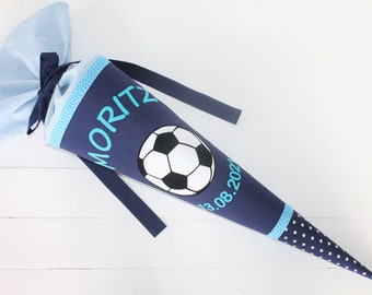 Schultüte aus Stoff mit Fussball blau türkis