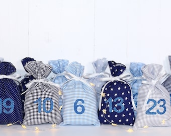 Adventskalender - blau/grau/hellblau - glitzer